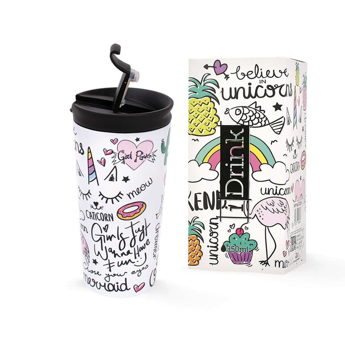 Cană Termos cu Capac iTotal Perete dublu Alb Unicorn Oțel inoxidabil 350 ml