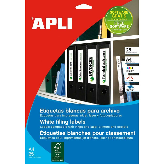 Etichete pentru Imprimantă Apli Alb 25 Frunze 190 x 38 mm