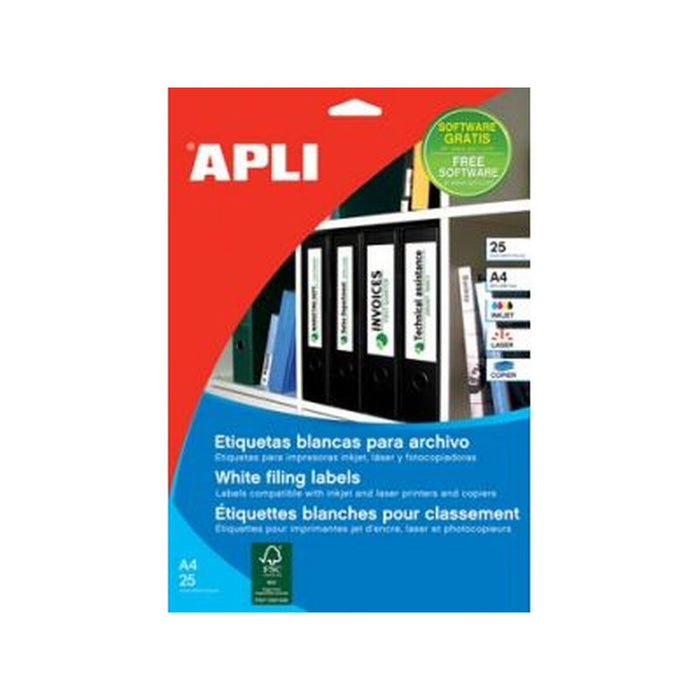 Etichete autoadezive Apli Alb Hârtie 25 Frunze 190 x 61 mm