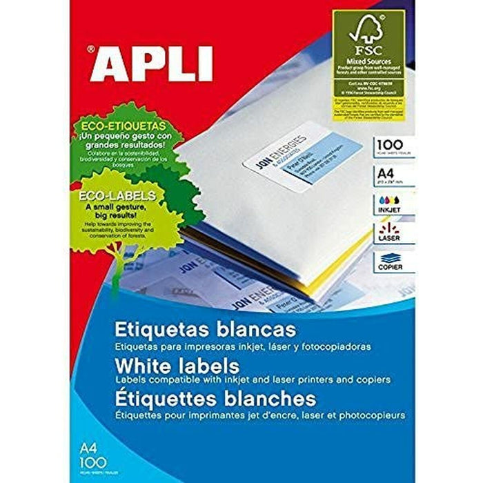 Etichete autoadezive Apli 581286 100 Frunze 52,5 x 29,7 mm Alb