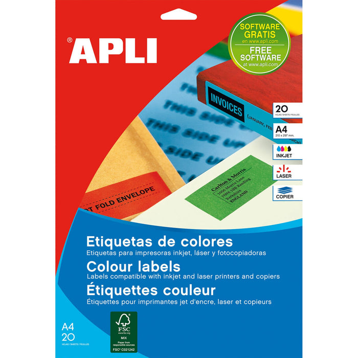 Etichete pentru Imprimantă Apli Galben 20 Frunze 210 x 297 mm