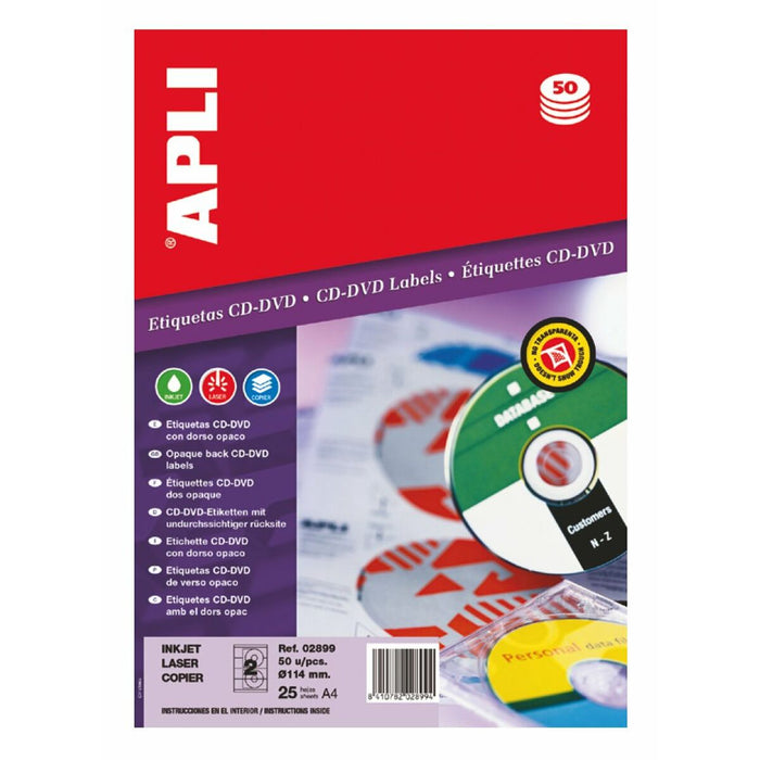Etichete pentru Imprimantă Apli CD/DVD Alb