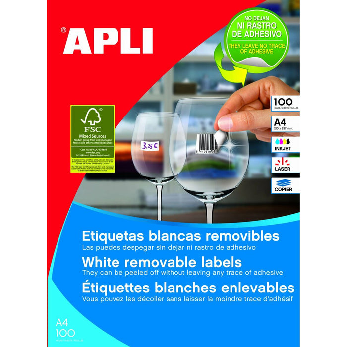 Etichete autoadezive Apli 100 Frunze Alb 64,6 x 33,8 mm