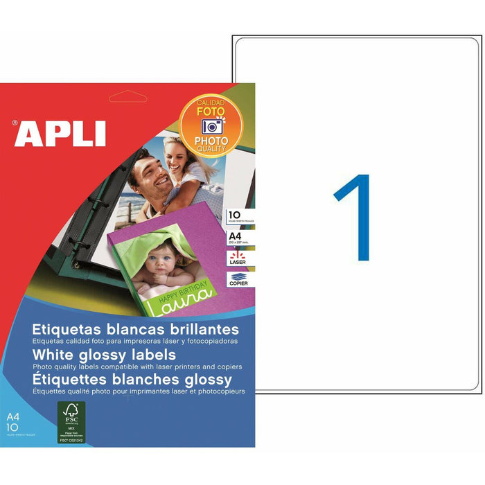Etichete pentru Imprimantă Apli Alb 10 Frunze 199,6 x 289,1 mm