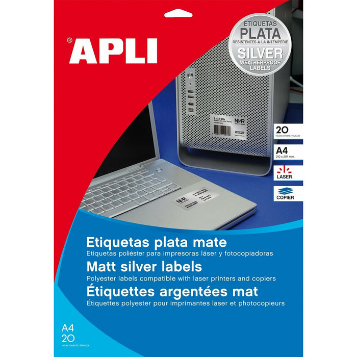 Etichete autoadezive Apli Metalizat Argintiu 210 x 297 mm 20 Frunze