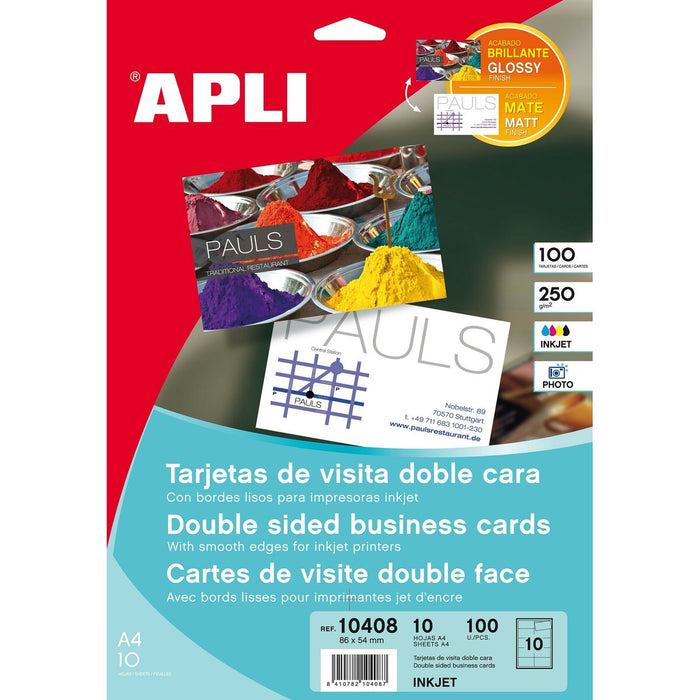 Business cards Apli 10408 Alb 10 Frunze Cu două fețe 210 x 297 mm