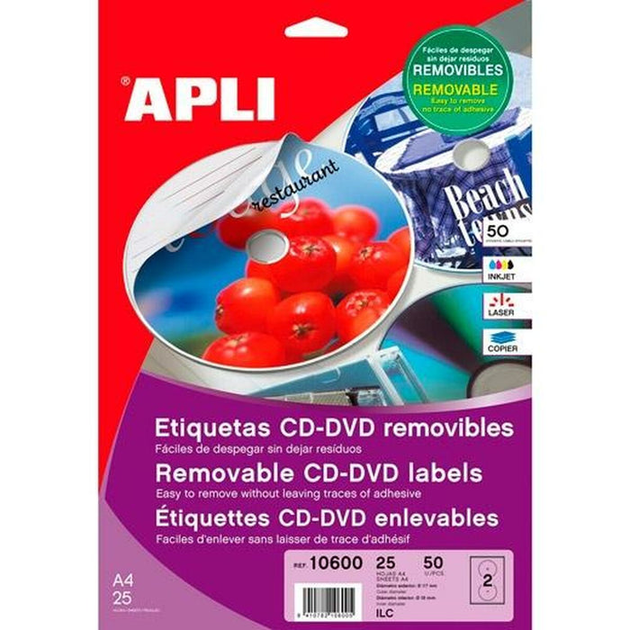 Etichete pentru Imprimantă Apli CD/DVD Ø 114 mm Alb Ø 117 mm
