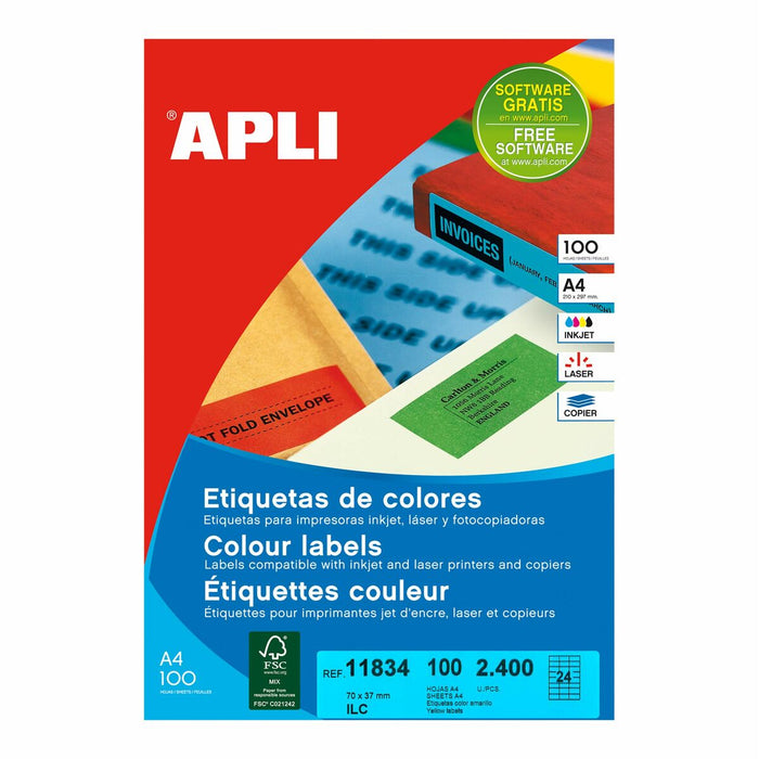 Etichete autoadezive Apli 100 Frunze Fluor 70 x 37 mm Galben