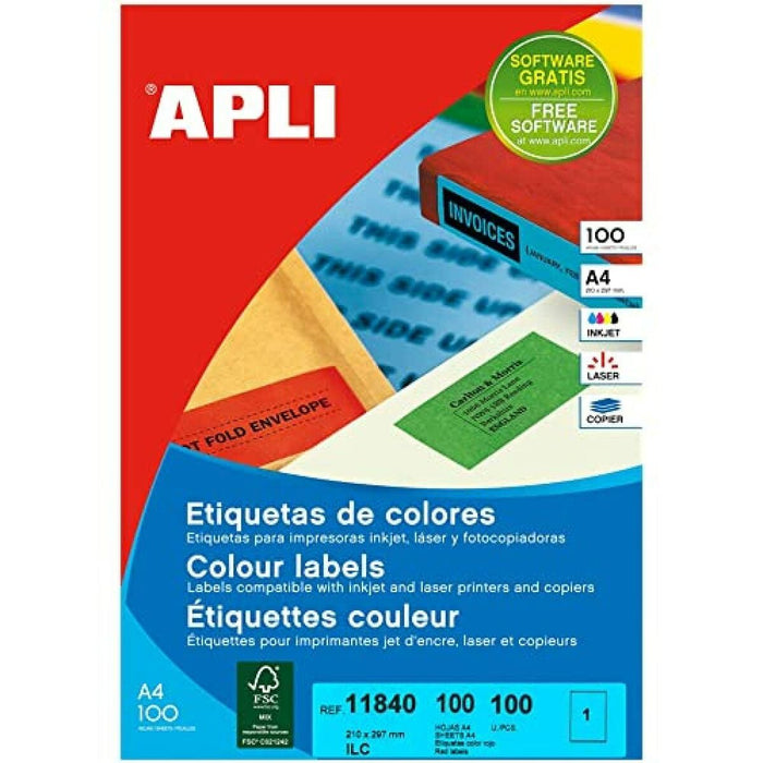 Etichete autoadezive Apli 100 Frunze 210 x 297 mm Roșu