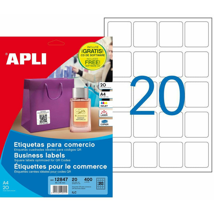 Etichete pentru Imprimantă Apli 45 x 45 mm 20 Frunze A4 Alb 210 x 297 mm