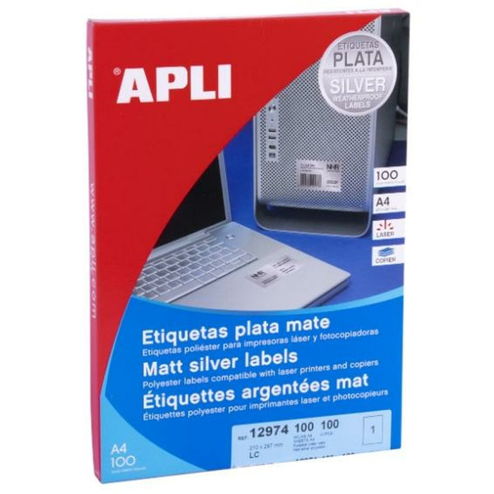 Etichete autoadezive Apli Argintiu 100 Frunze 210 x 297 mm
