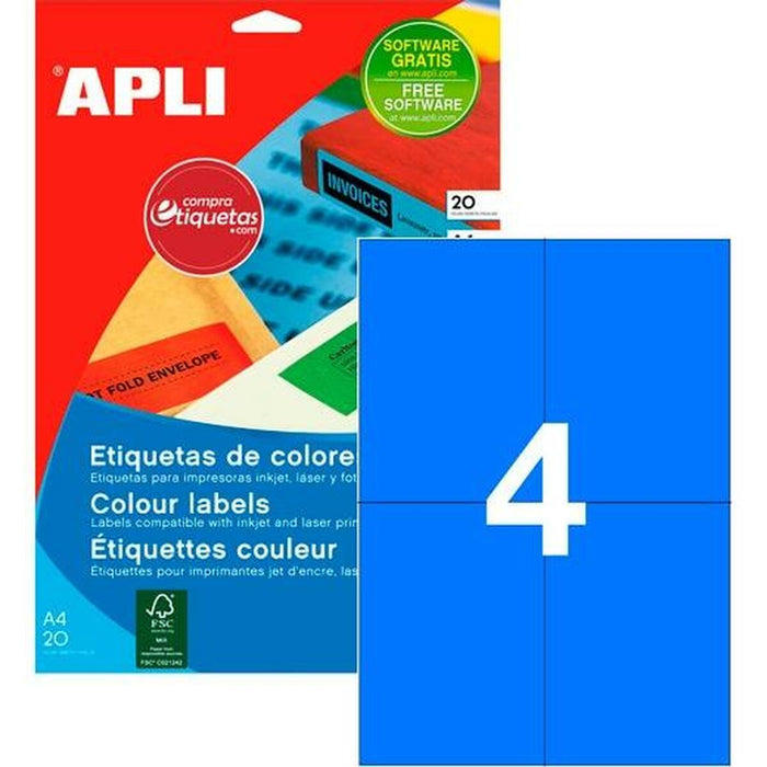 Etichete pentru Imprimantă Apli Albastru 20 Frunze 105 x 148 mm