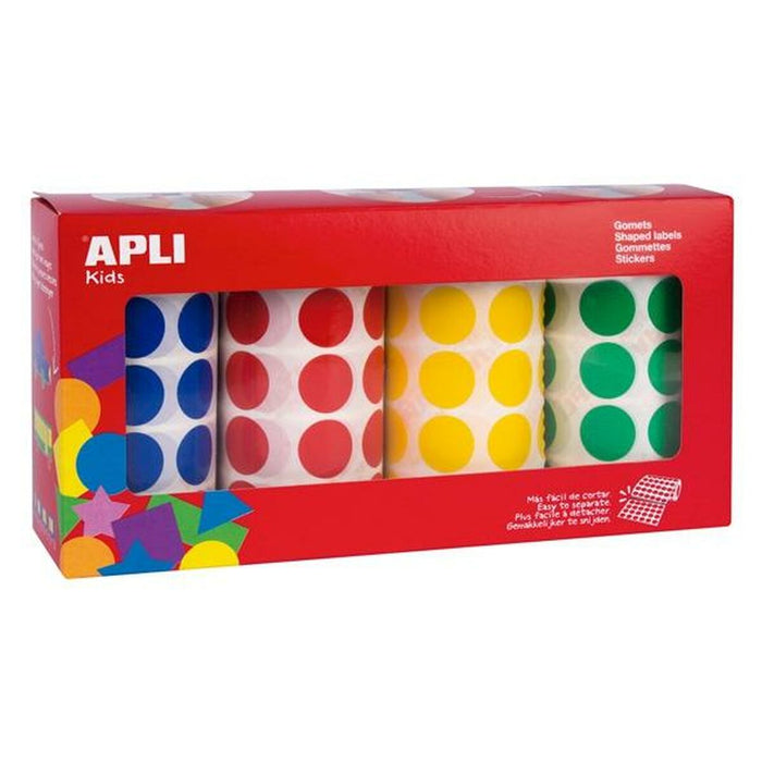 Autocolante Apli Gomets Rulă Galben Albastru Roșu Verde Cercuri Rotund (4 Piese)