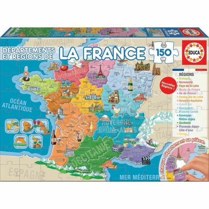 Puzzle pentru Copii Educa Departments and Regions of France Hartă 150 Piese