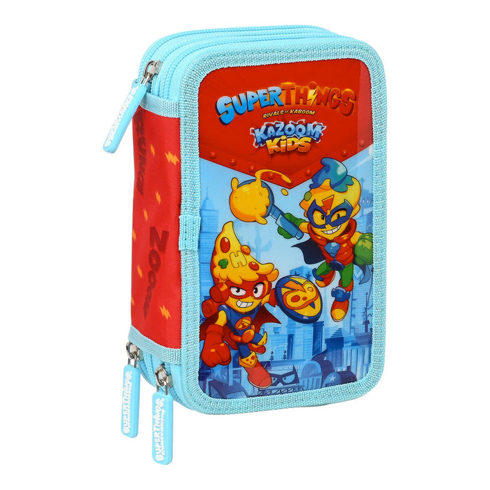 Penar Triplu SuperThings Kazoom Kids Roșu Albastru deschis (12.5 x 19.5 x 5.5 cm) (36 Piese)