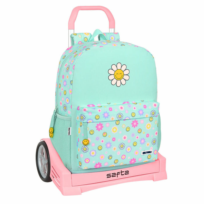 Ghiozdan cu Roți Smiley Summer fun Turquoise (32 x 43 x 14 cm)