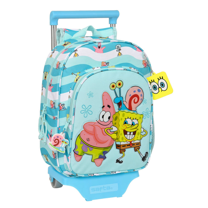 Ghiozdan 3D cu Roți Spongebob Stay positive Albastru Alb 26 x 34 x 11 cm