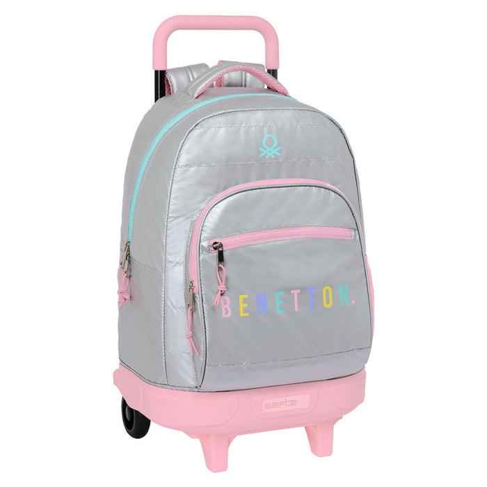 Ghiozdan cu Roți Benetton Silver Căptușit Argintiu 33 X 45 X 22 cm