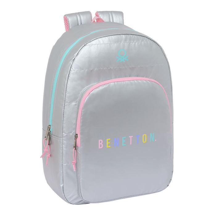 Ghiozdan Benetton Silver Căptușit Argintiu 30 x 46 x 14 cm