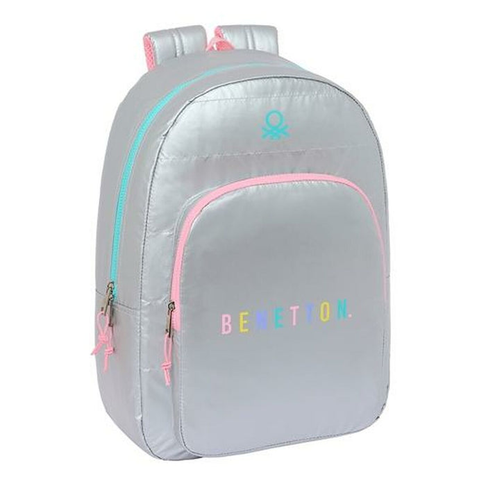 Ghiozdan Benetton Argintiu 30 x 14 x 46 cm Căptușit