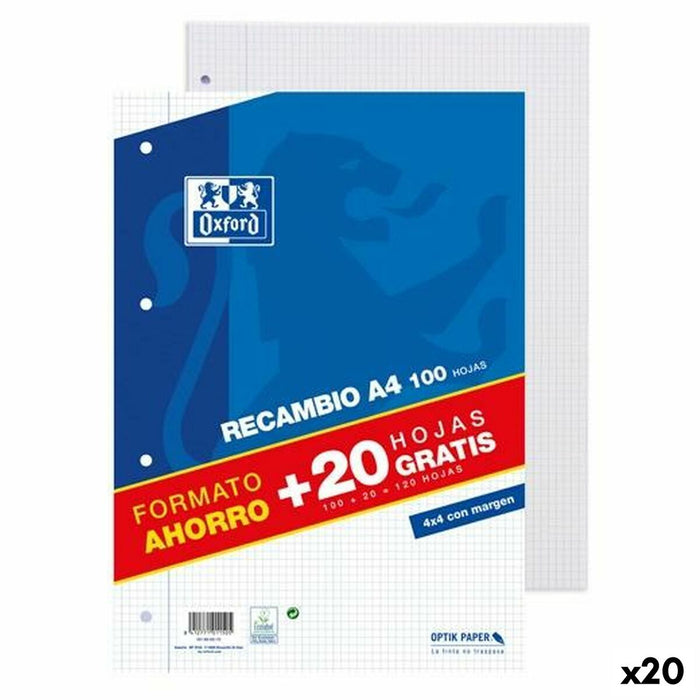 Foi tip grilă Oxford Alb A4 120 Frunze Rezervă (20 Unități)
