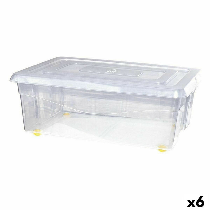 Cutie de depozitare cu roți Cu Capac Transparent 32 L (6 Unități)