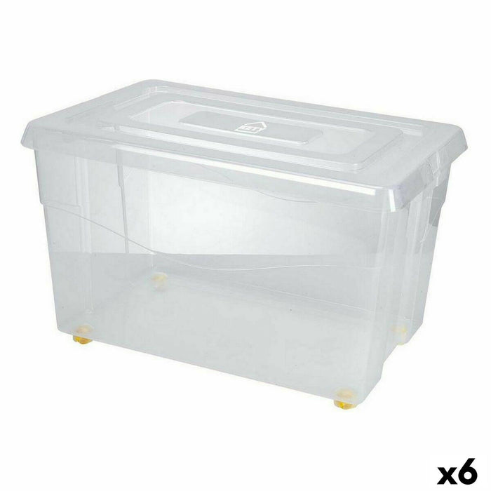 Cutie de depozitare cu roți Cu Capac Transparent 60 L (6 Unități)