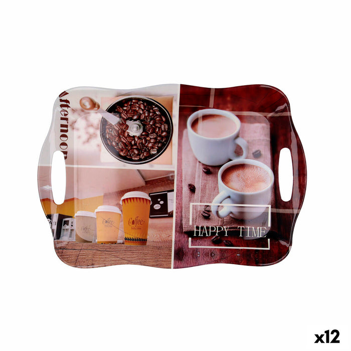 Tavă pentru micul dejun Quid Habitat Multicolor Plastic 34 x 25 x 2 cm Cu mânere Cafea (12 Unități)