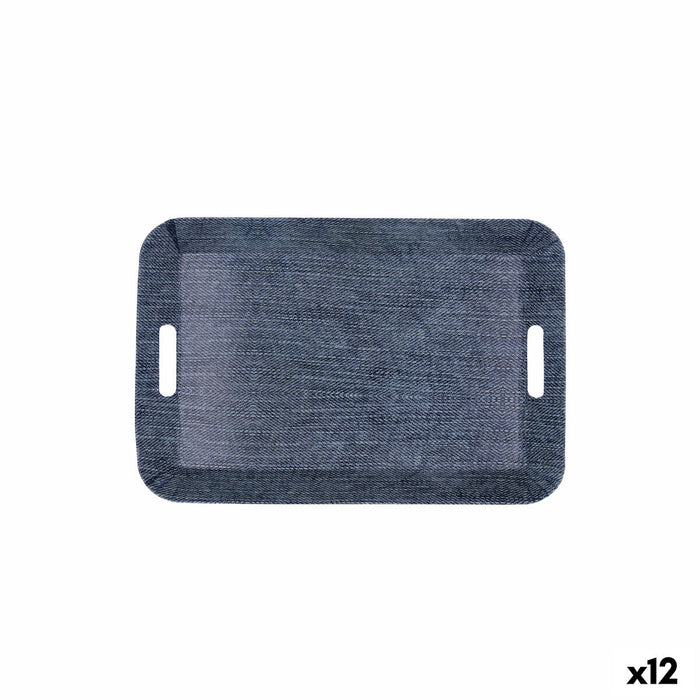 Tavă pentru micul dejun Quid Habitat Albastru Plastic 33 x 23 x 4 cm Cu mânere Denim (12 Unități)
