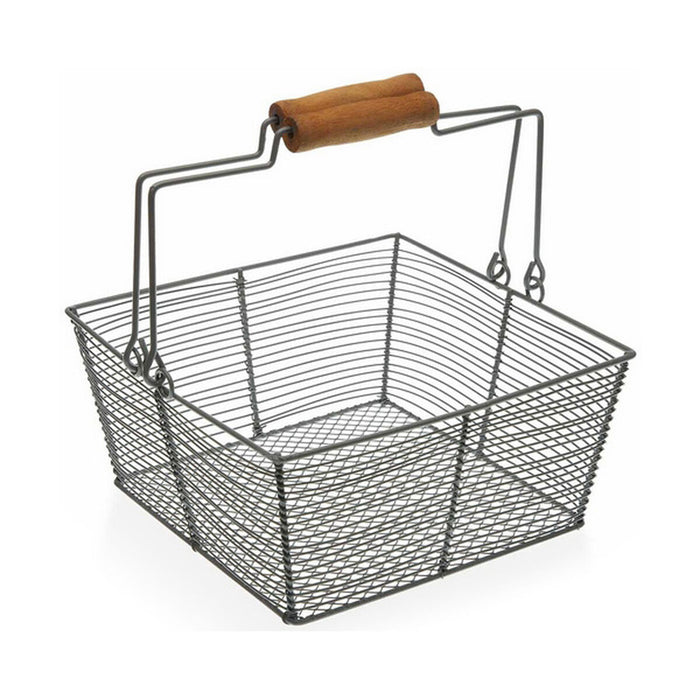 Fructieră Versa Pătrat Gri 22,5 x 10 x 22,5 cm Metal Lemn Oțel