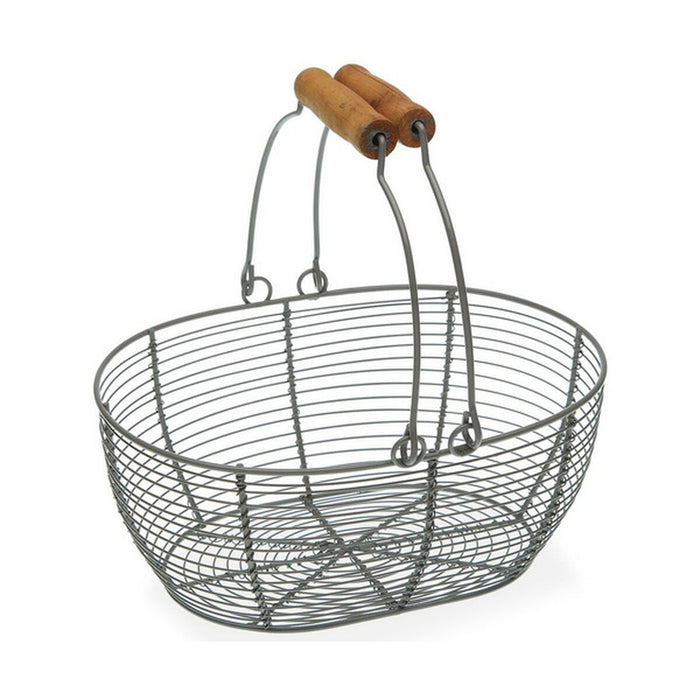 Fructieră Versa Gri Oval Metal Lemn Oțel (18 x 9,5 x 23,5 cm)