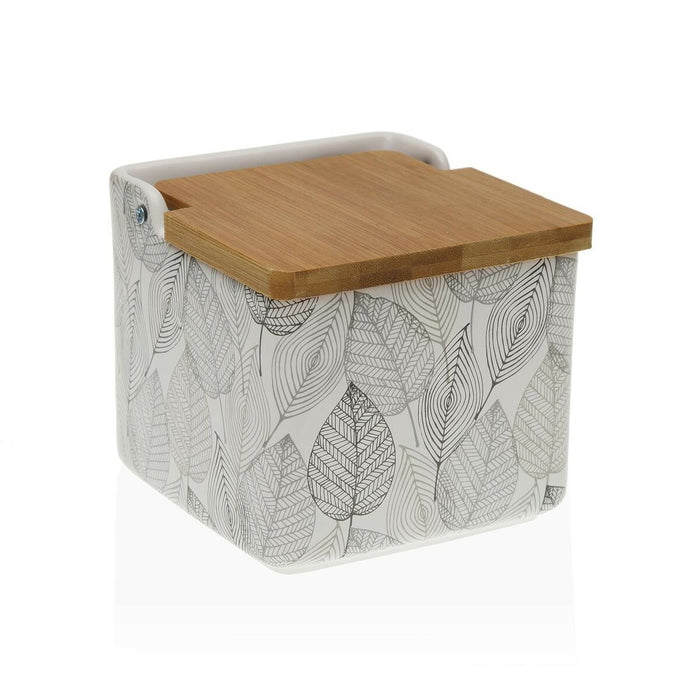 Solniță cu capac Versa Gardee Frunze 12,2 x 11,5 x 12,2 cm Ceramică