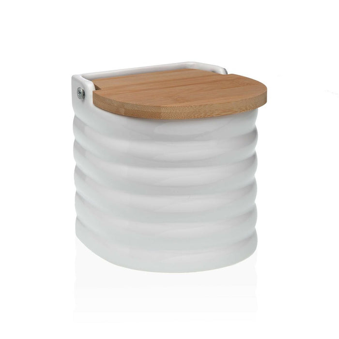 Solniță cu capac Versa Dungi Alb Ceramică Bambus Dolomite 11 x 11 x 11 cm
