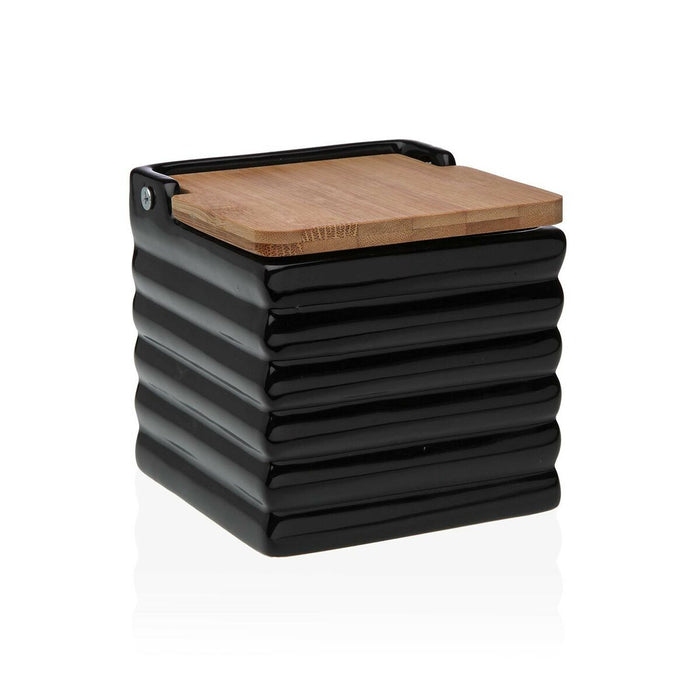 Solniță cu capac Versa Dungi Negru Ceramică Bambus Dolomite 11 x 11 x 11 cm