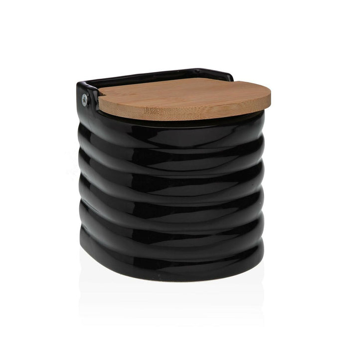 Solniță cu capac Versa Dungi Negru Ceramică Bambus Dolomite 11 x 11 x 11 cm