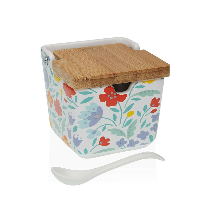 Solniță cu capac Versa Flandes Květiny Ceramică 8,8 x 8,5 x 8,8 cm