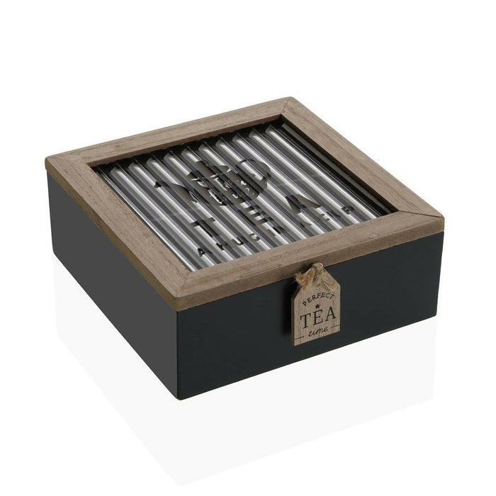 Cutie pentru infuzii Versa Negru Metal Lemn MDF 16,5 x 16,5 x 6,5 cm