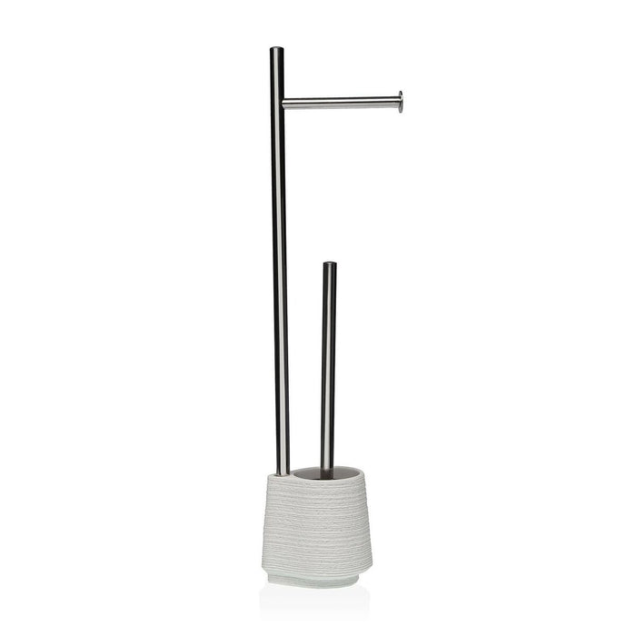 Suport pentru hârtie igienică cu suport pentru perie WC Versa Alb Rășină Oțel Chic 58 cm