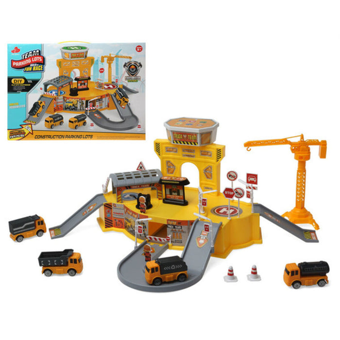 Pistă cu Rampe Galben Set Vehicule de Lucrări Publice 44 x 32 cm