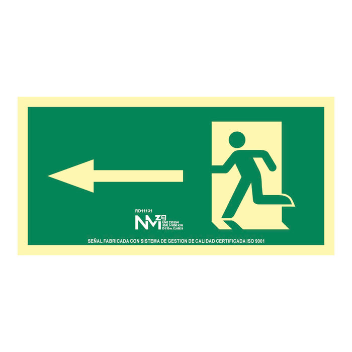Insignă Normaluz Evacuación flecha izquierda PVC (32 x 16 cm)