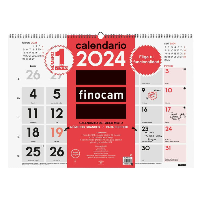 Calendar de perete Finocam Multicolor 2024 59 x 42 cm