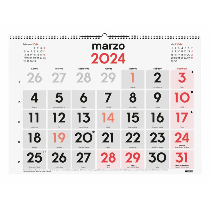 Calendar de perete Finocam Multicolor 2024 59 x 42 cm