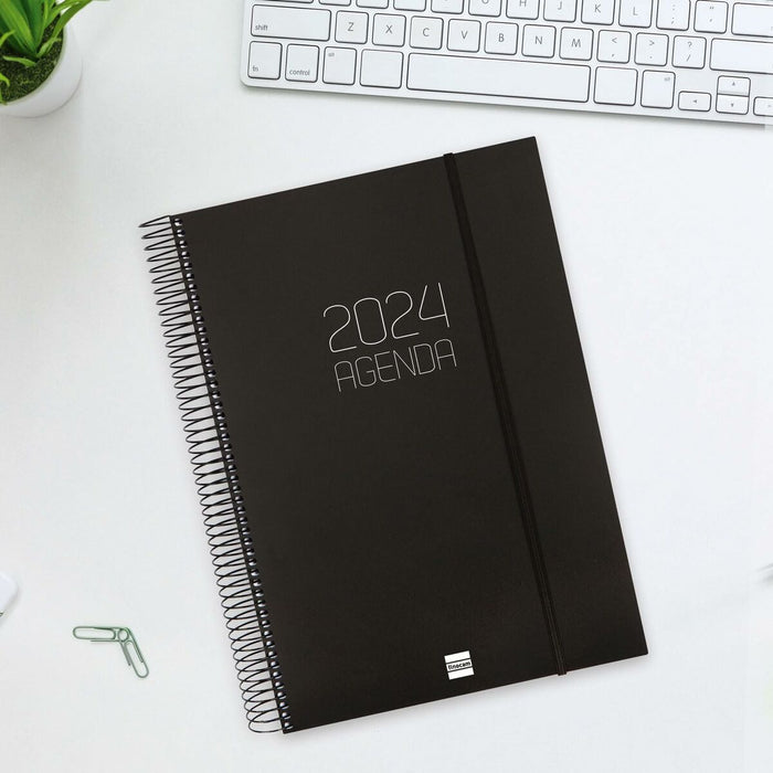 Agendă Finocam Opaque 2024 Negru A4 21 x 29,7 cm
