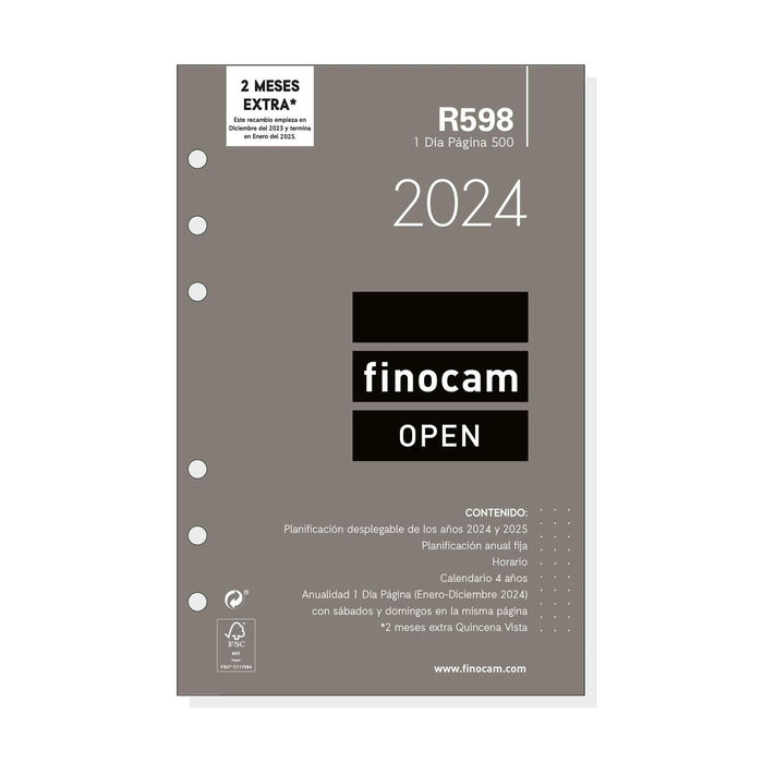 Reîncărcare pentru Agendă Finocam Open R598 2024 Alb 11,7 x 18,1 cm