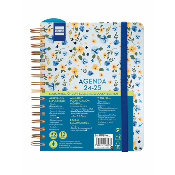 Agendă Finocam Flowers Multicolor Sfert 15,5 x 21,2 cm 2024-2025 Profesor