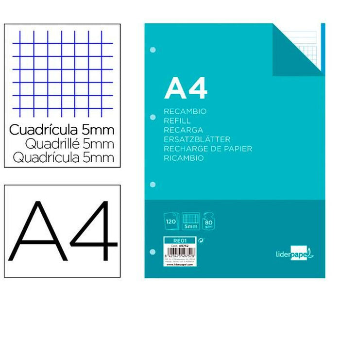 Rezervă Liderpapel RF01 A4 120 Frunze Alb