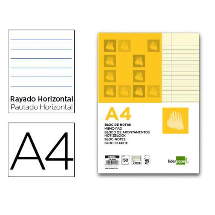 Carnet Notițe Liderpapel PR03 Galben A4 50 Frunze