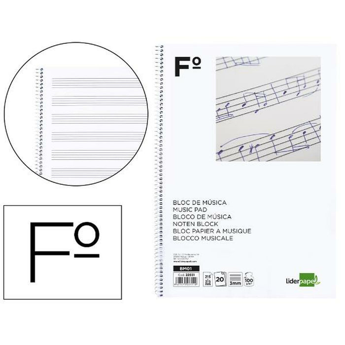 Bloc de muzică Liderpapel BM01 Alb 20 Frunze