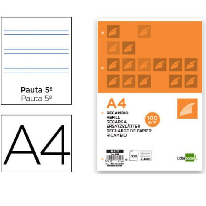 Rezervă Liderpapel RA07 Alb A4 100 Frunze