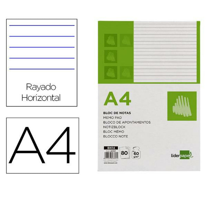 Carnet Notițe Liderpapel BN14 Alb A4 80 Frunze